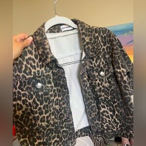 Steve Madden Cheetah Short Sleeve Denim Bomber Jacket